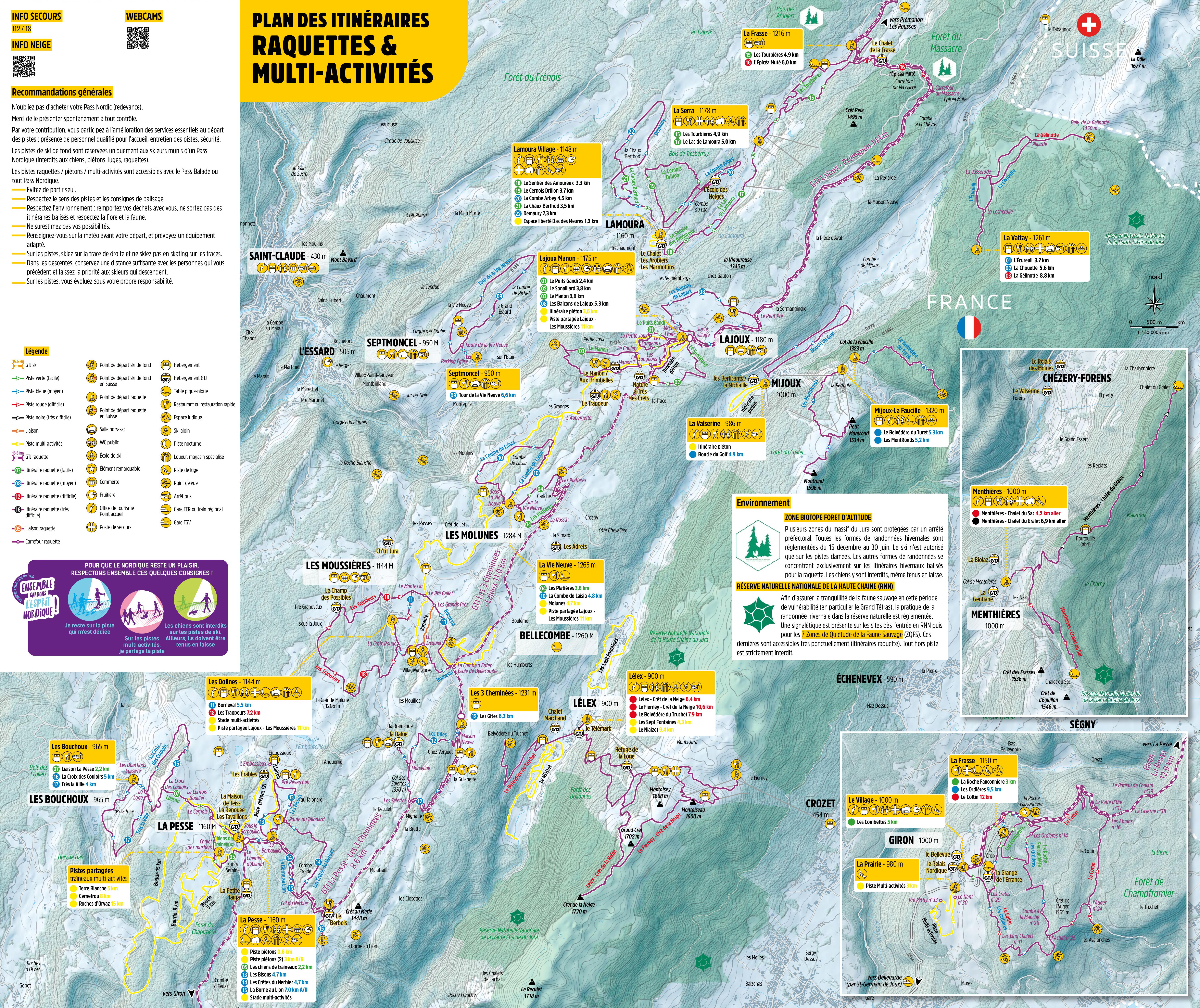 Plan des pistes raquette Hautes Combes