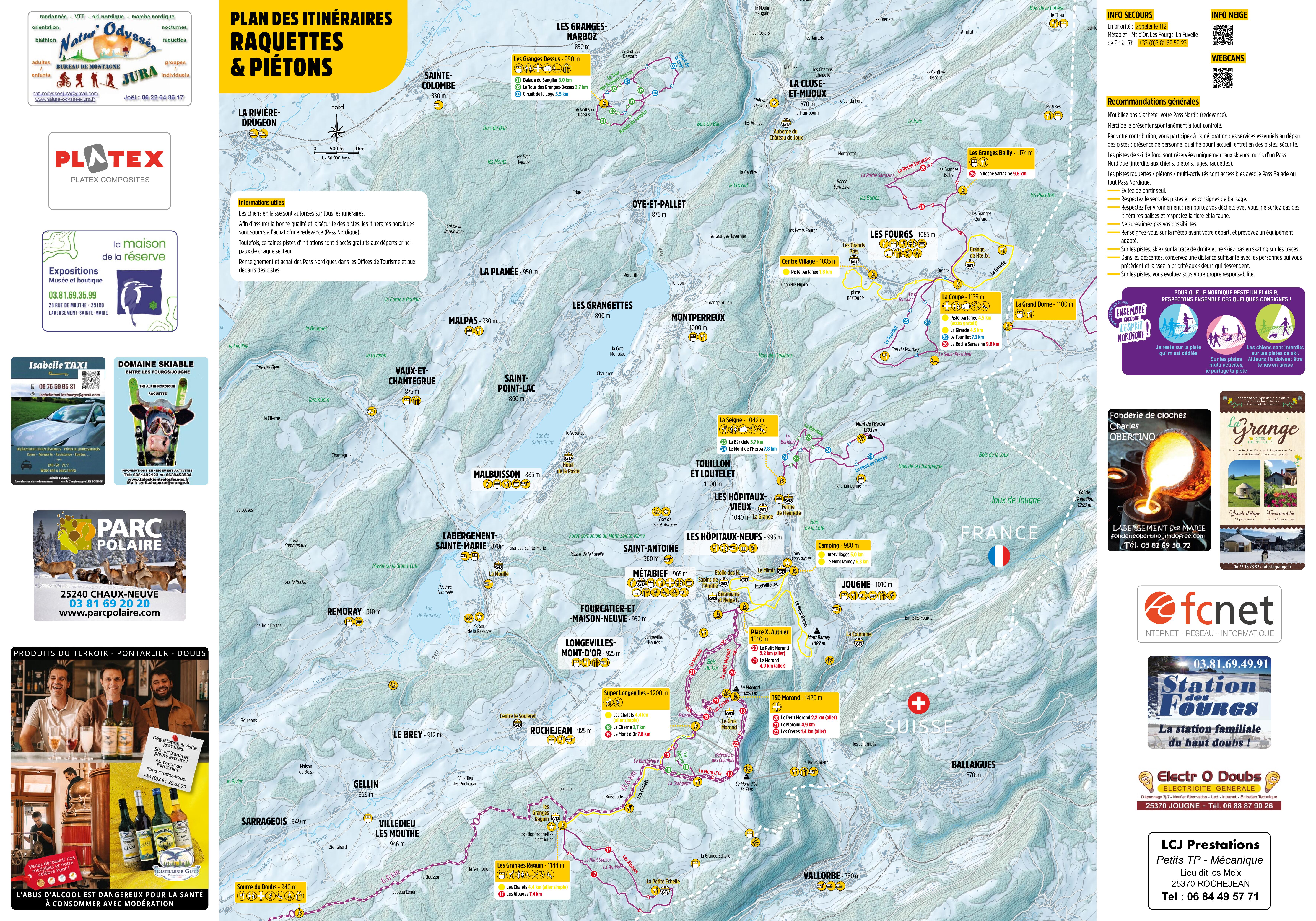 Plan de piste raquettes à neige Les Fourgs L'Herba 