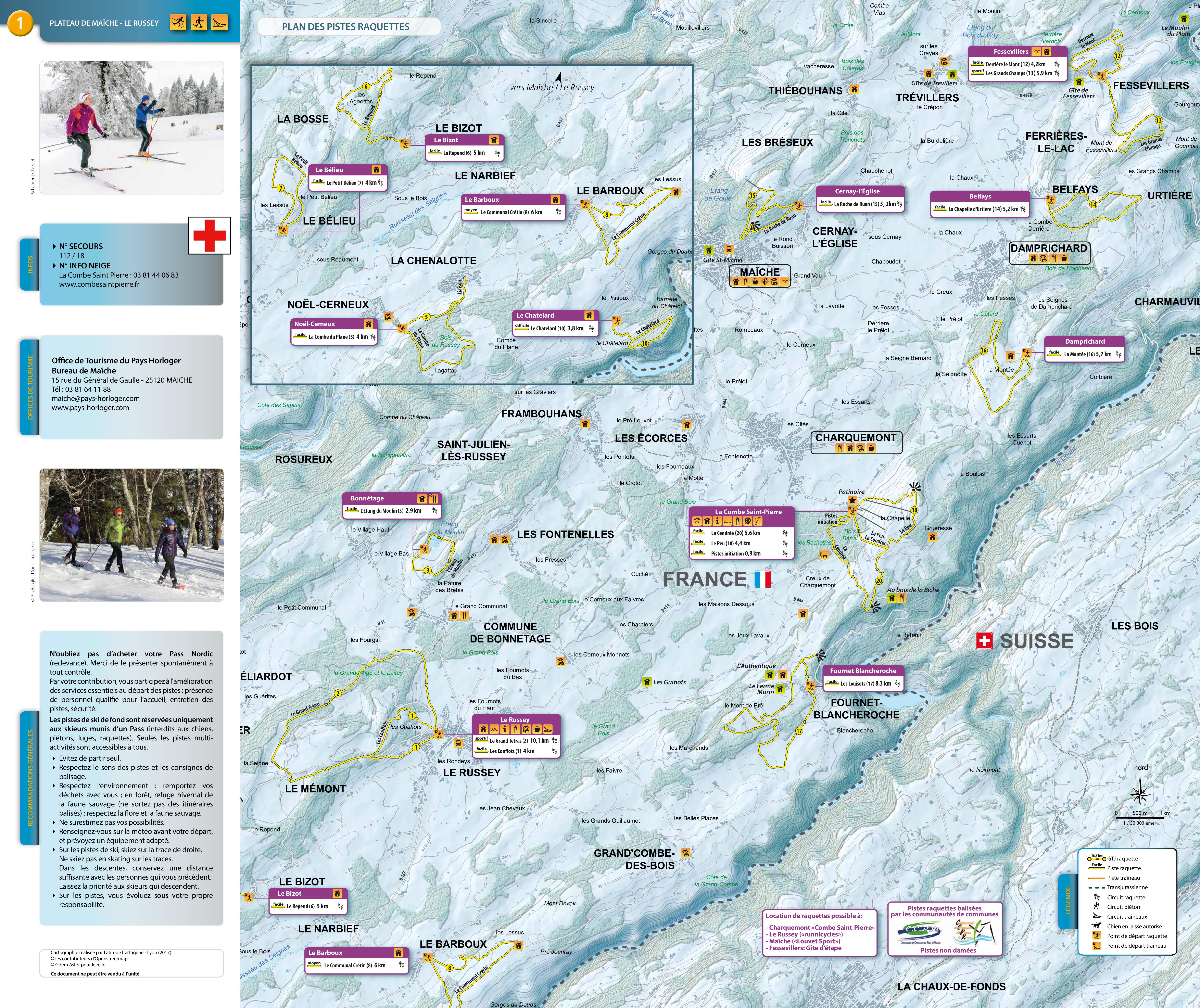 Plan des pistes raquettes Maiche Combe St Pierre 