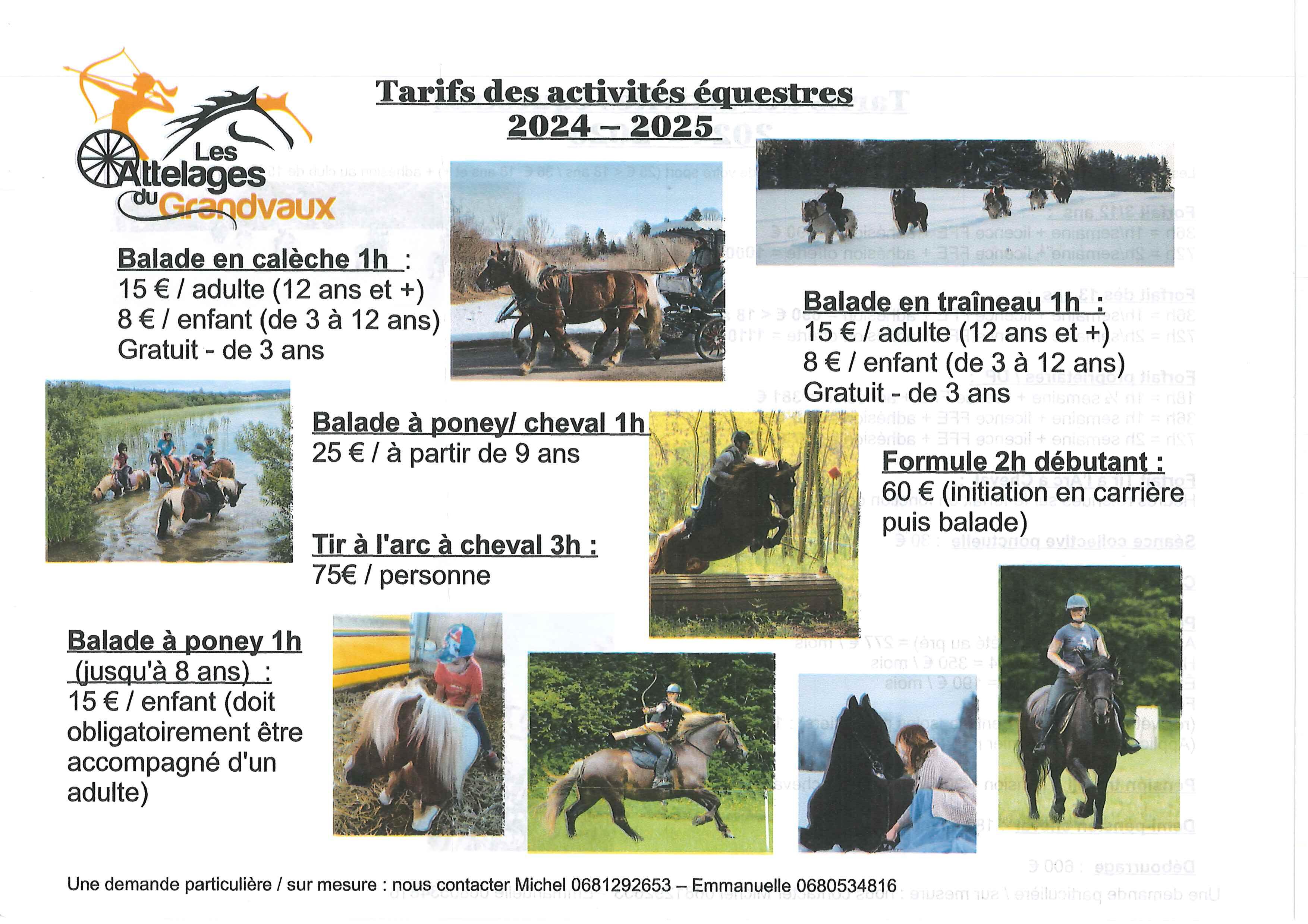 Tarifs les Attelages du Grandvaux 2024-2025 
