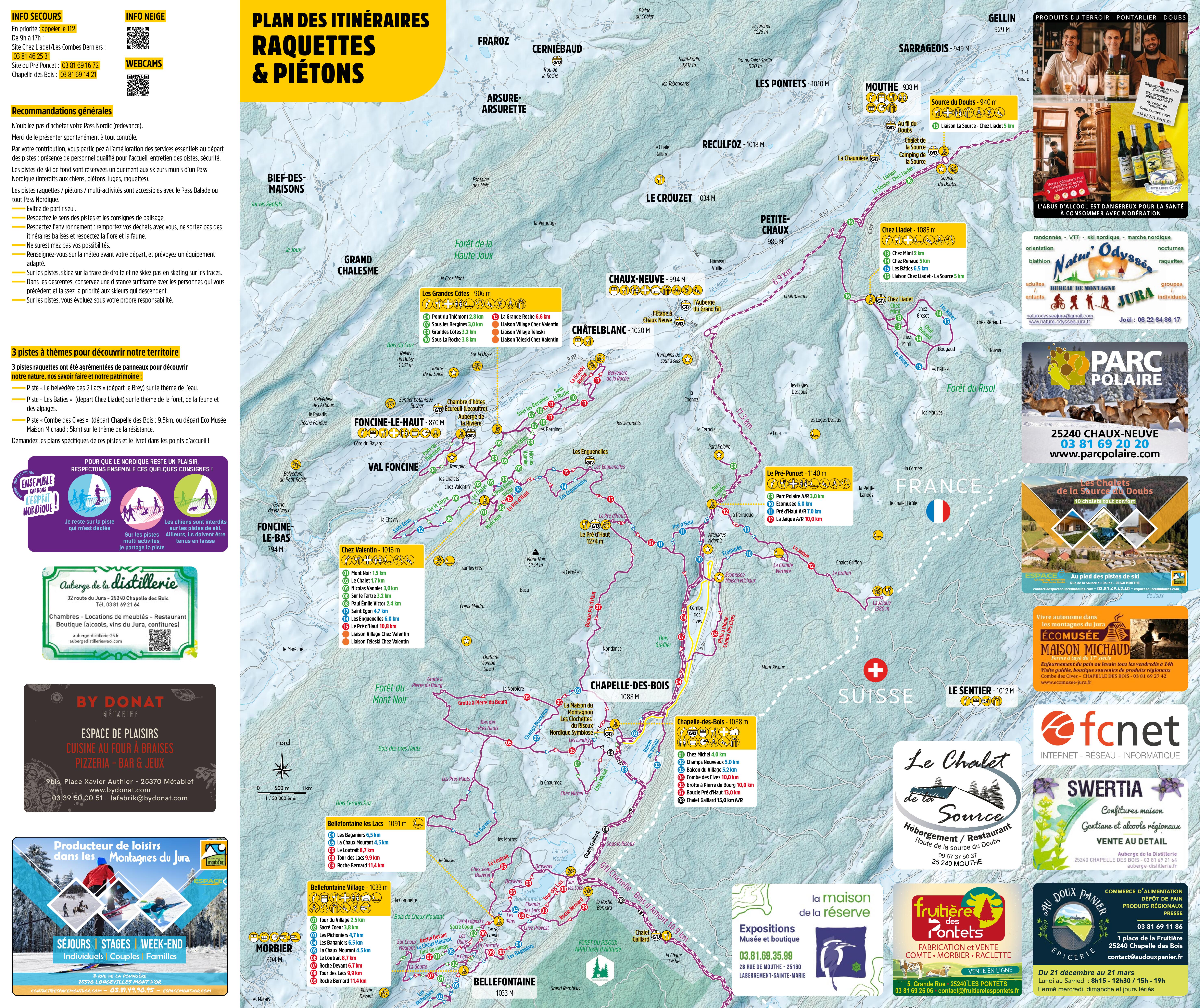 Plan de piste raquettes à neige Pré Poncet Val de Mouthe 