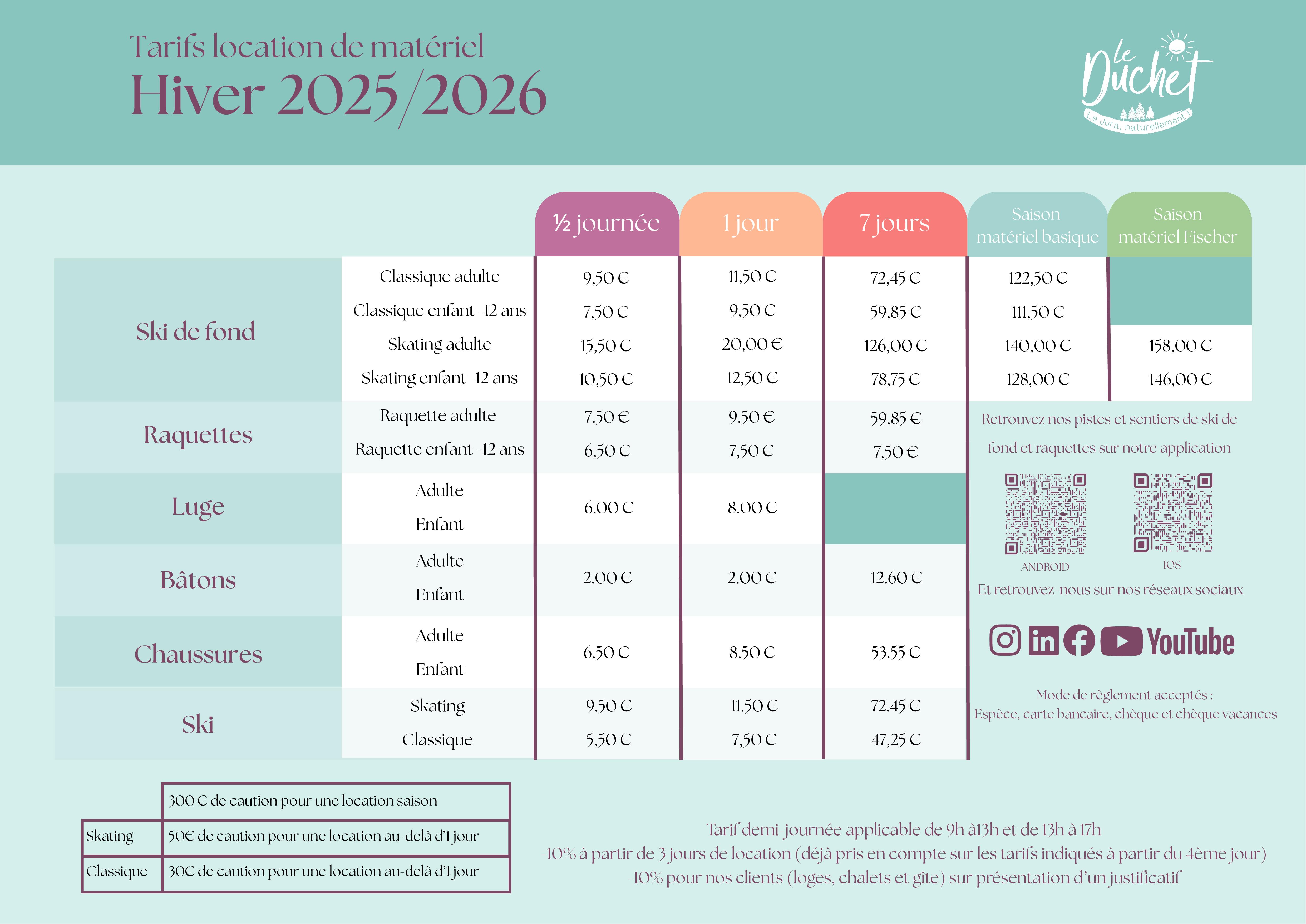 Tarif location  hiver 2025 - 26 