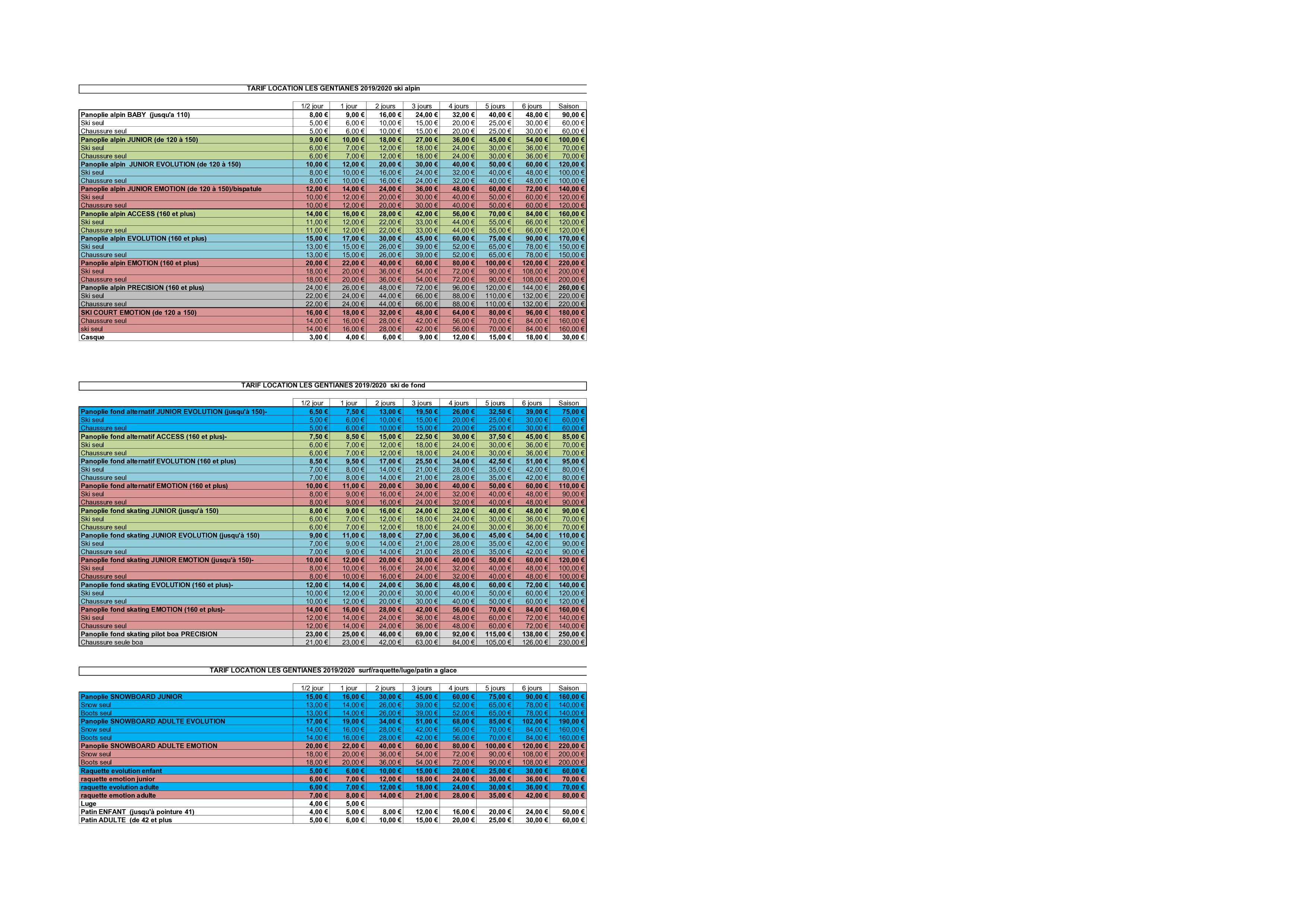 TARIFS LOCATION SAISON 2019-2020 