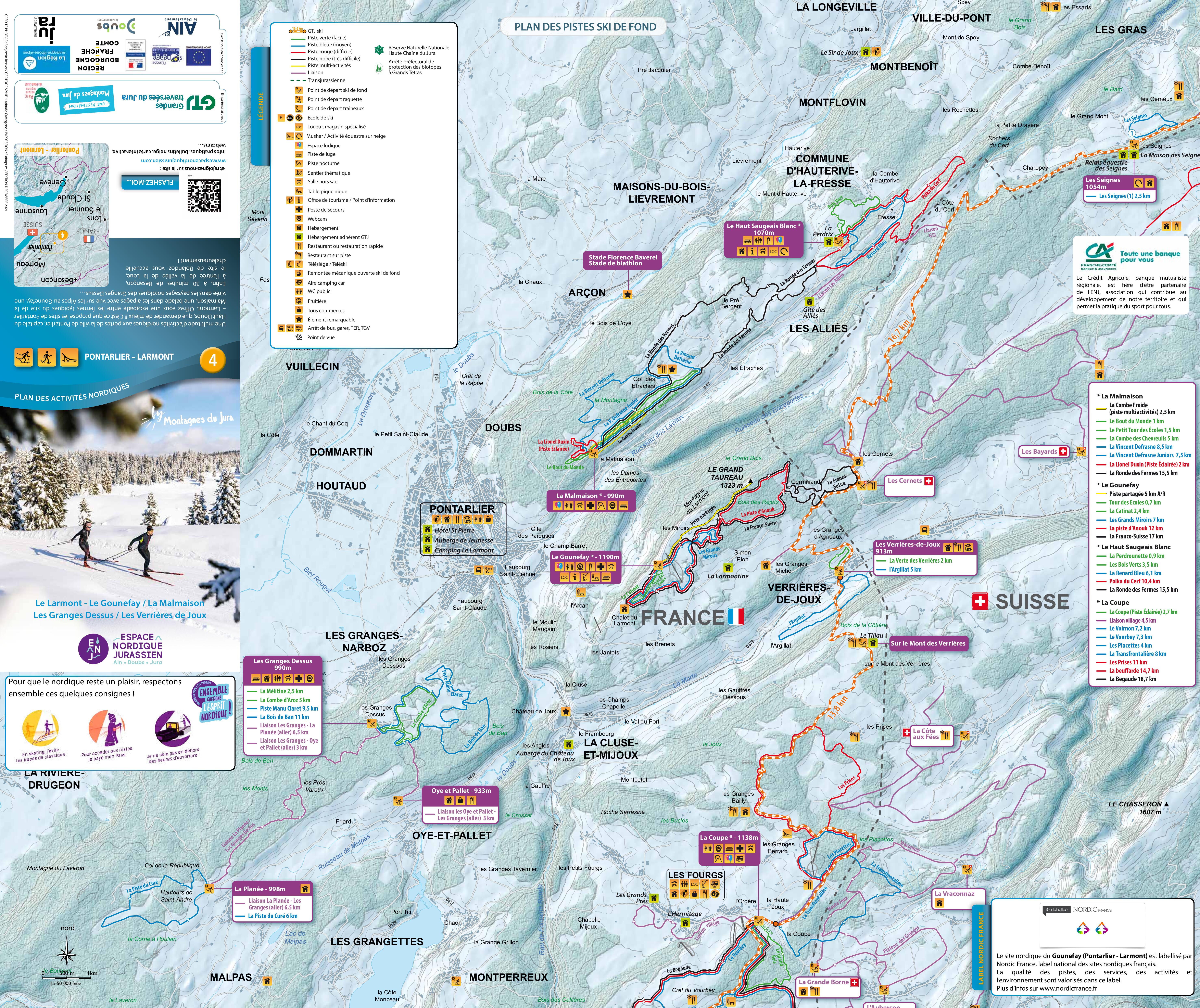 Plan des pistes ski de fond Pontarlier  