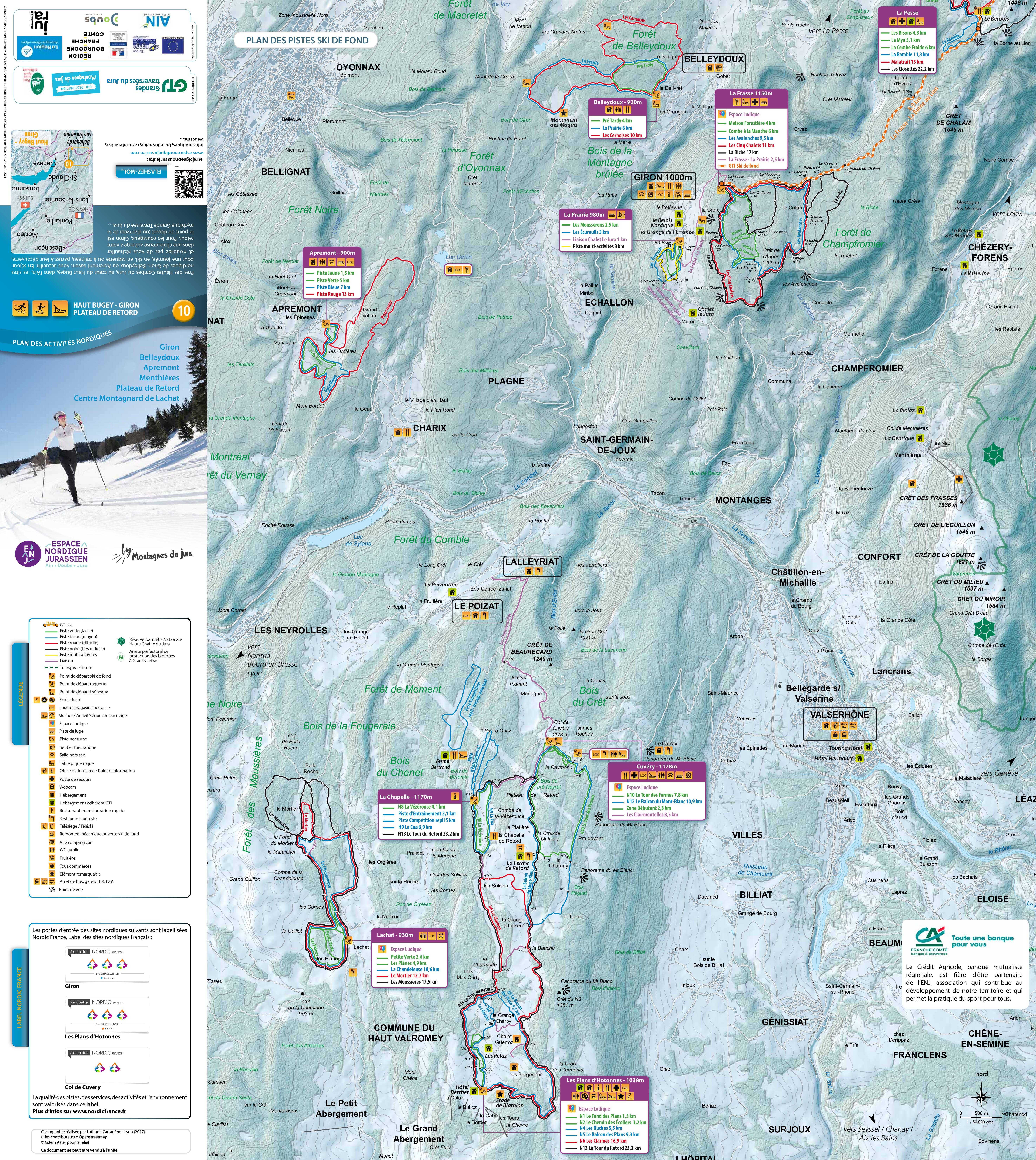 Plan de pistes raquettes Plateau de Retord Lachat