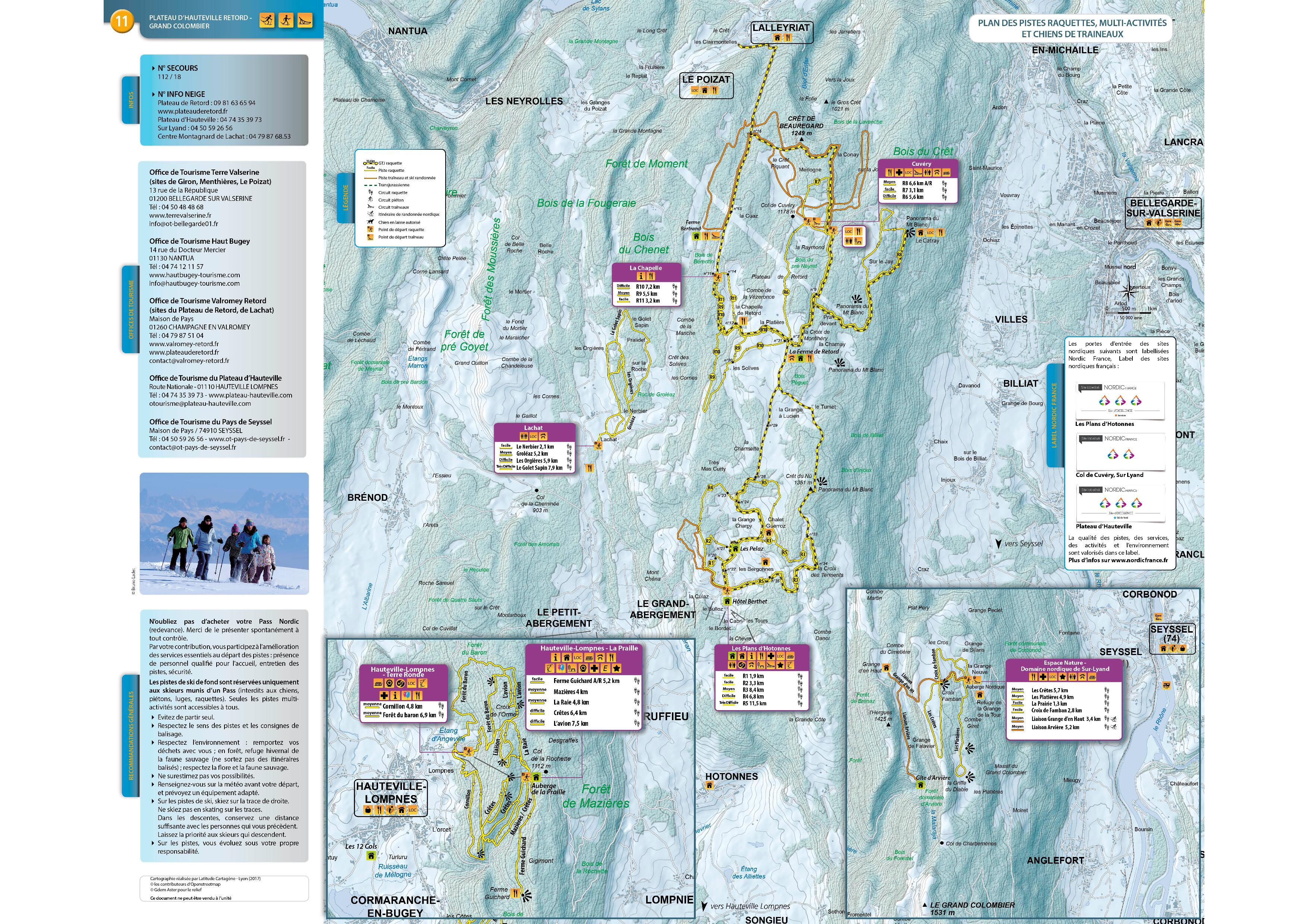 Plan de pistes raquettes à neige Plateau d'Hauteville Belleydoux Apremont