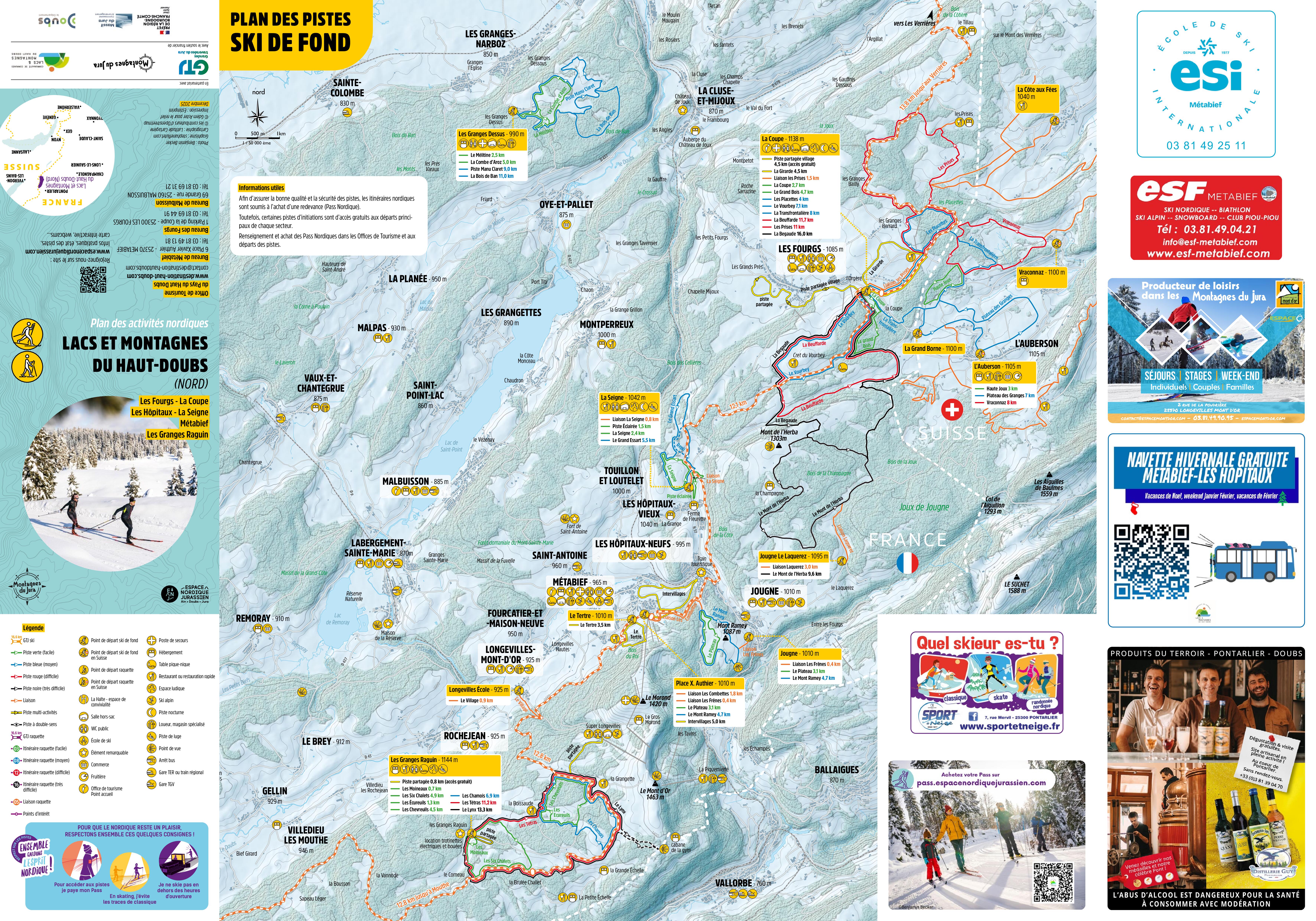 Plan de piste ski de fond Métabief Mont d'Or 