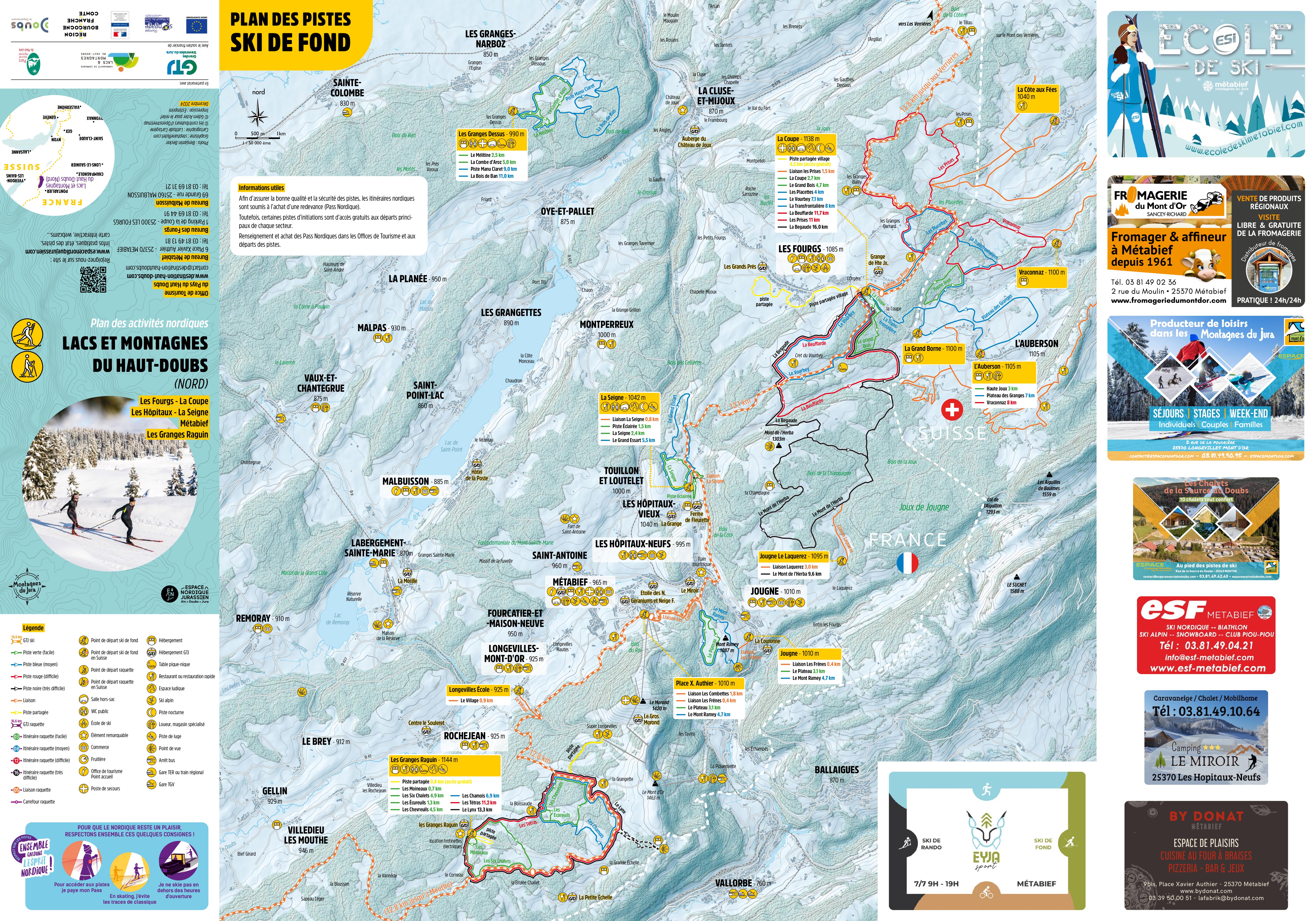 Plan de piste ski de fond Métabief Mont d'Or 