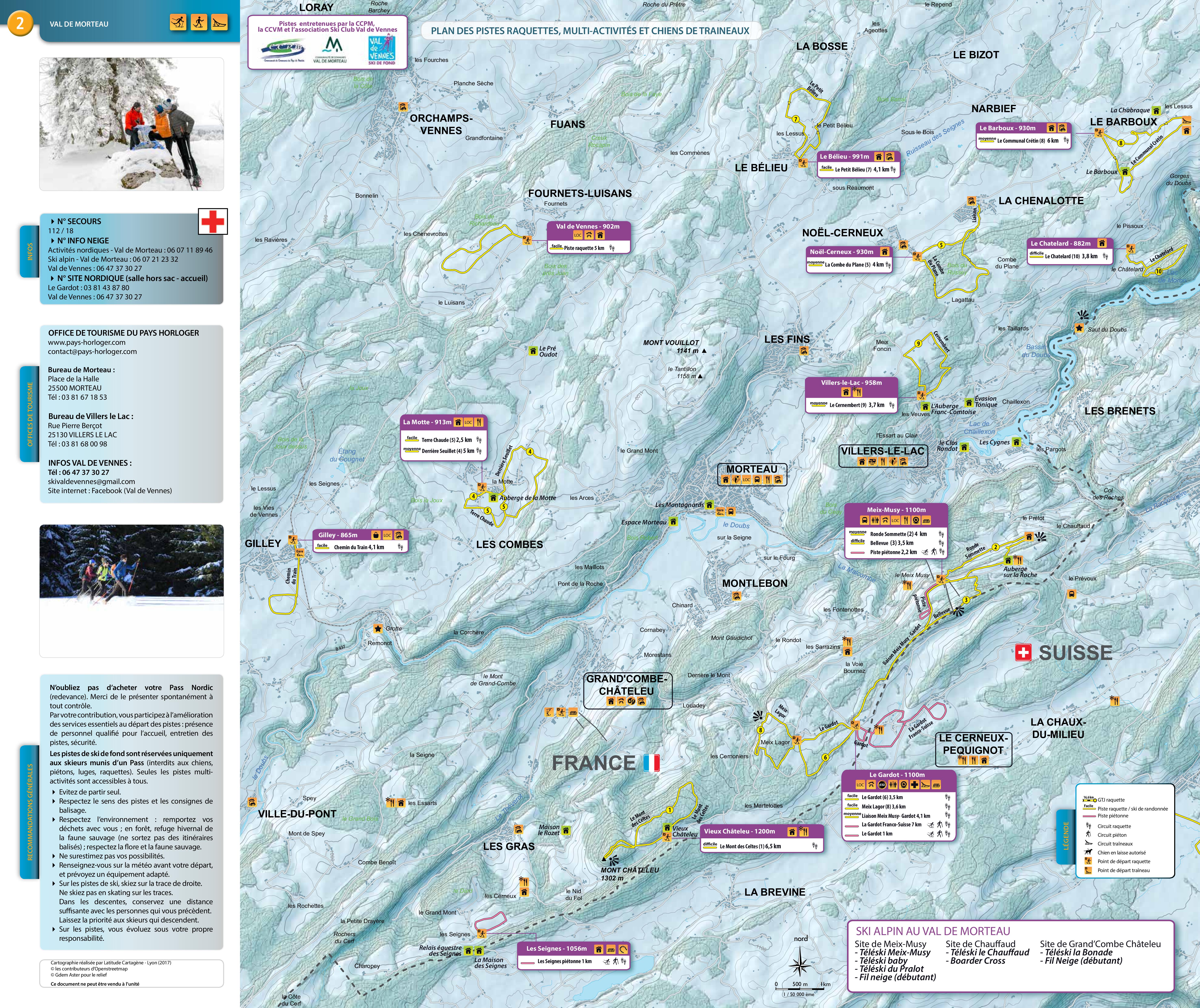 Plan des pistes raquettes à neige Val de Vennes / Val de Morteau  