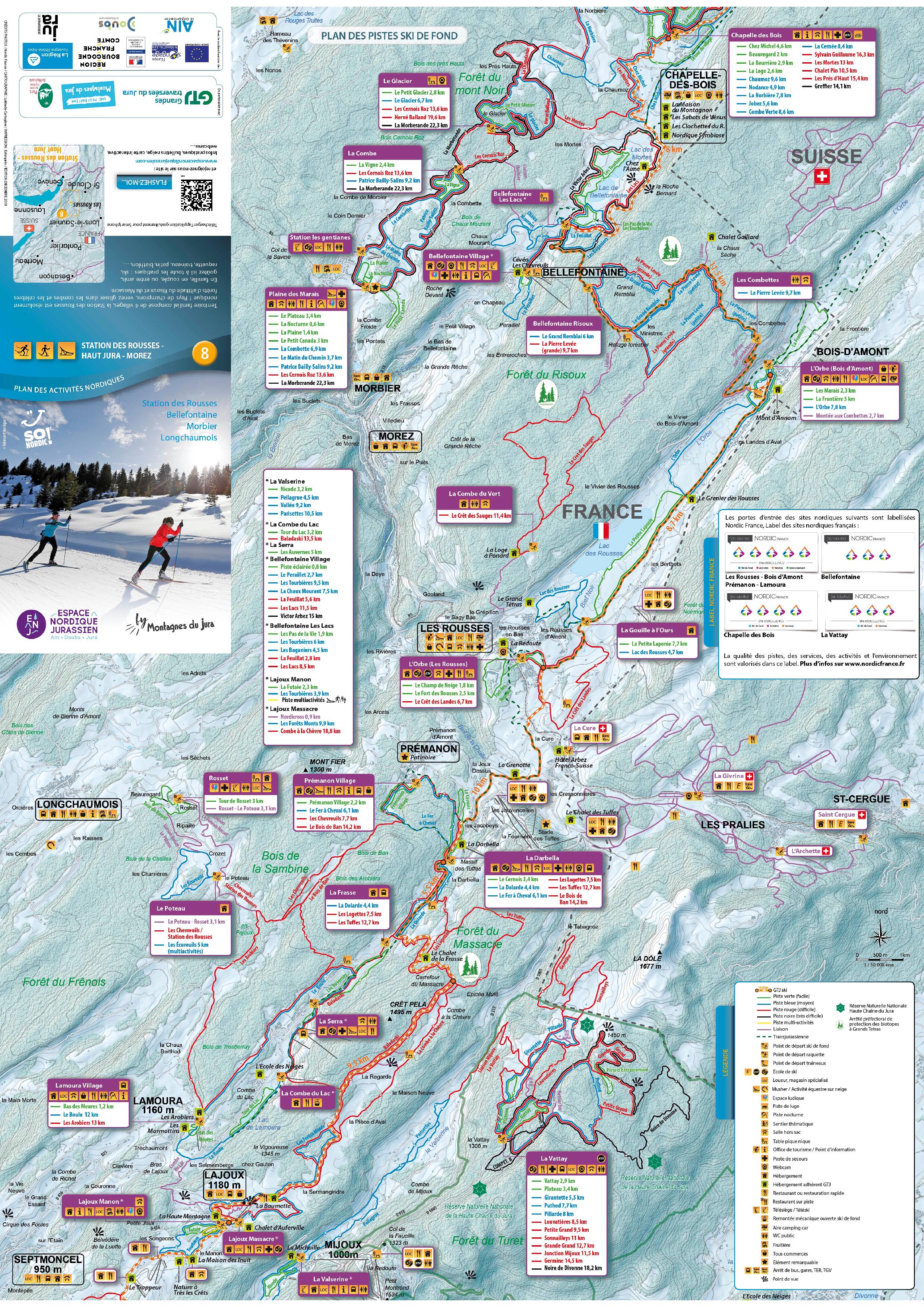 Plan de pistes ski de fond Station des Rousses