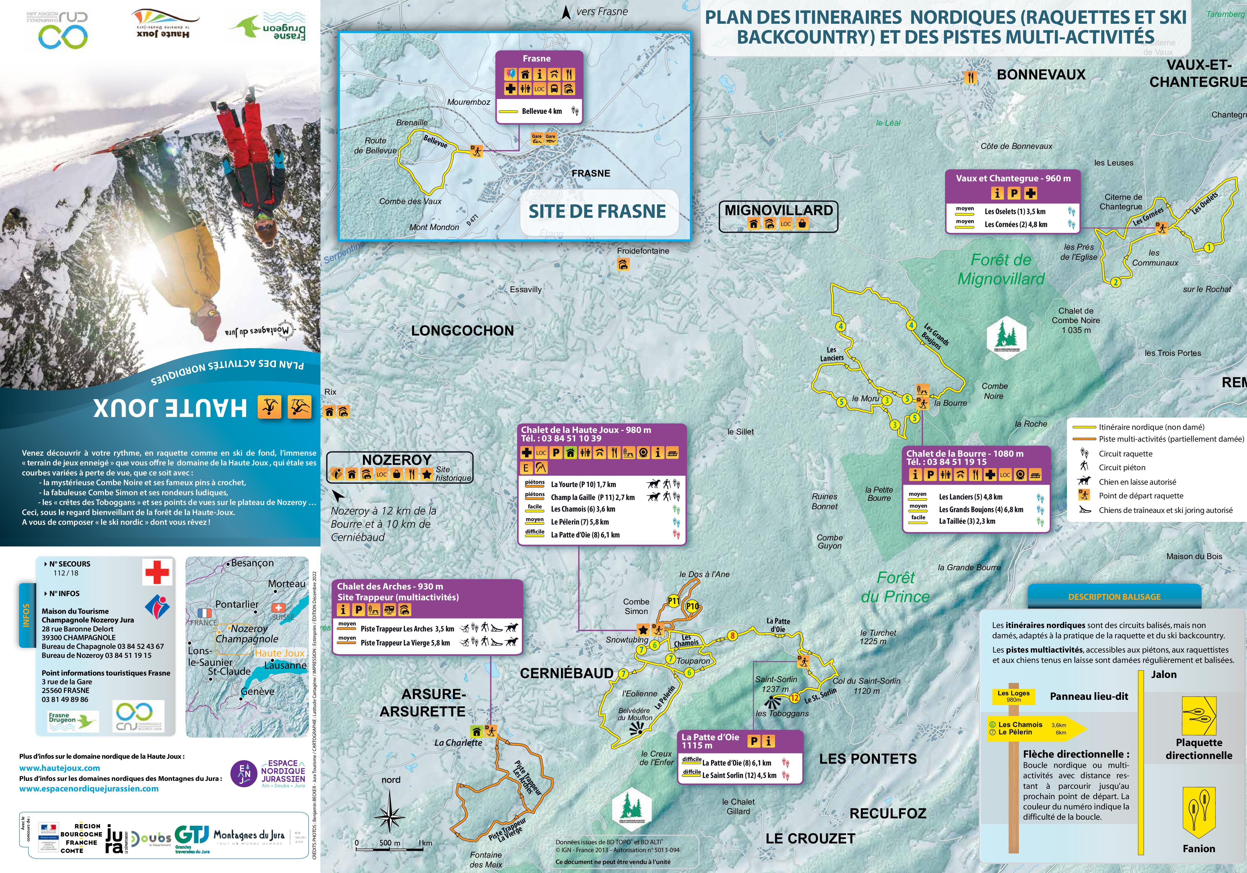 Plan des itinéraires raquettes Haute Joux 2024 