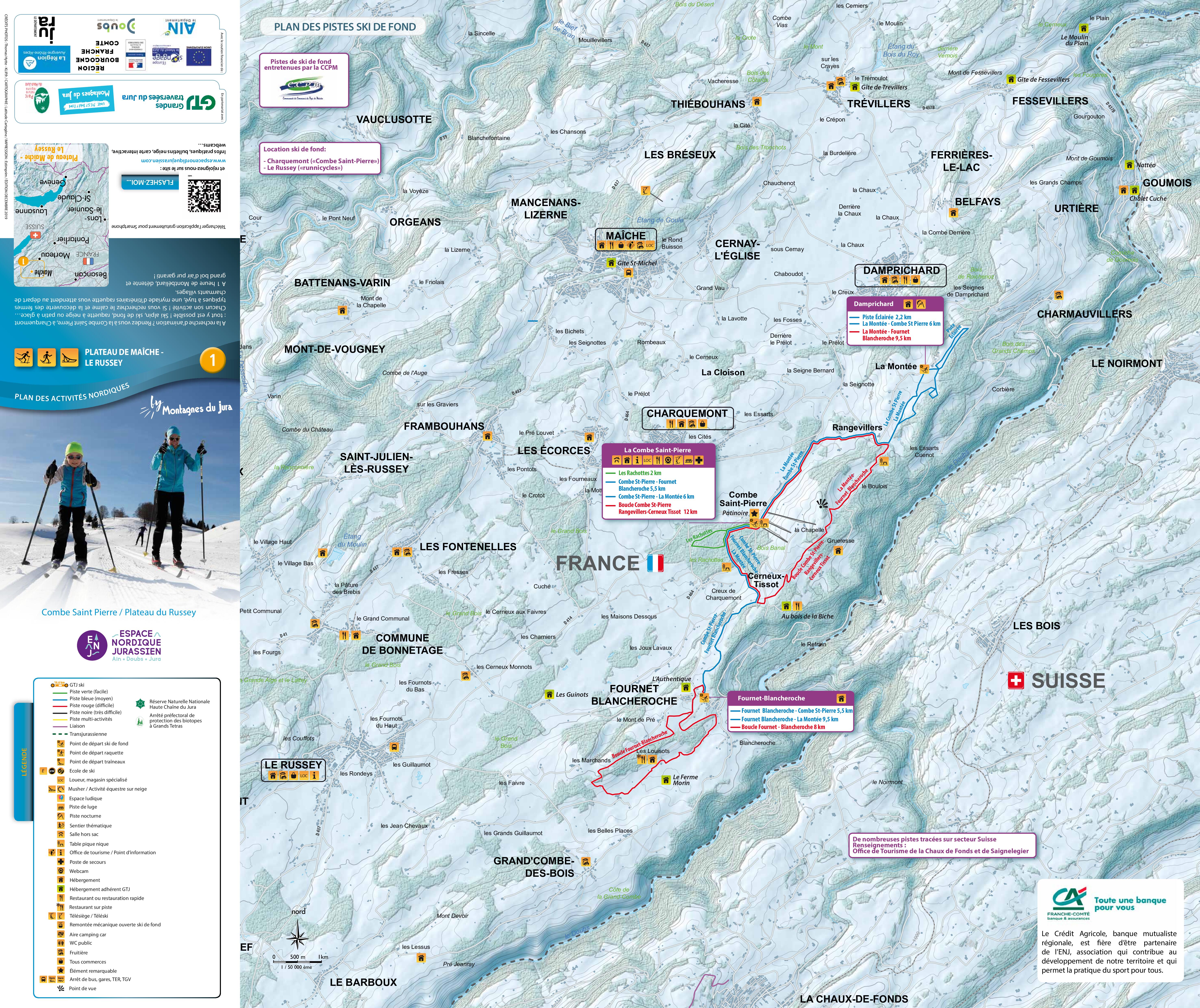 Plan des pistes ski de fond Maiche Combe St Pierre 
