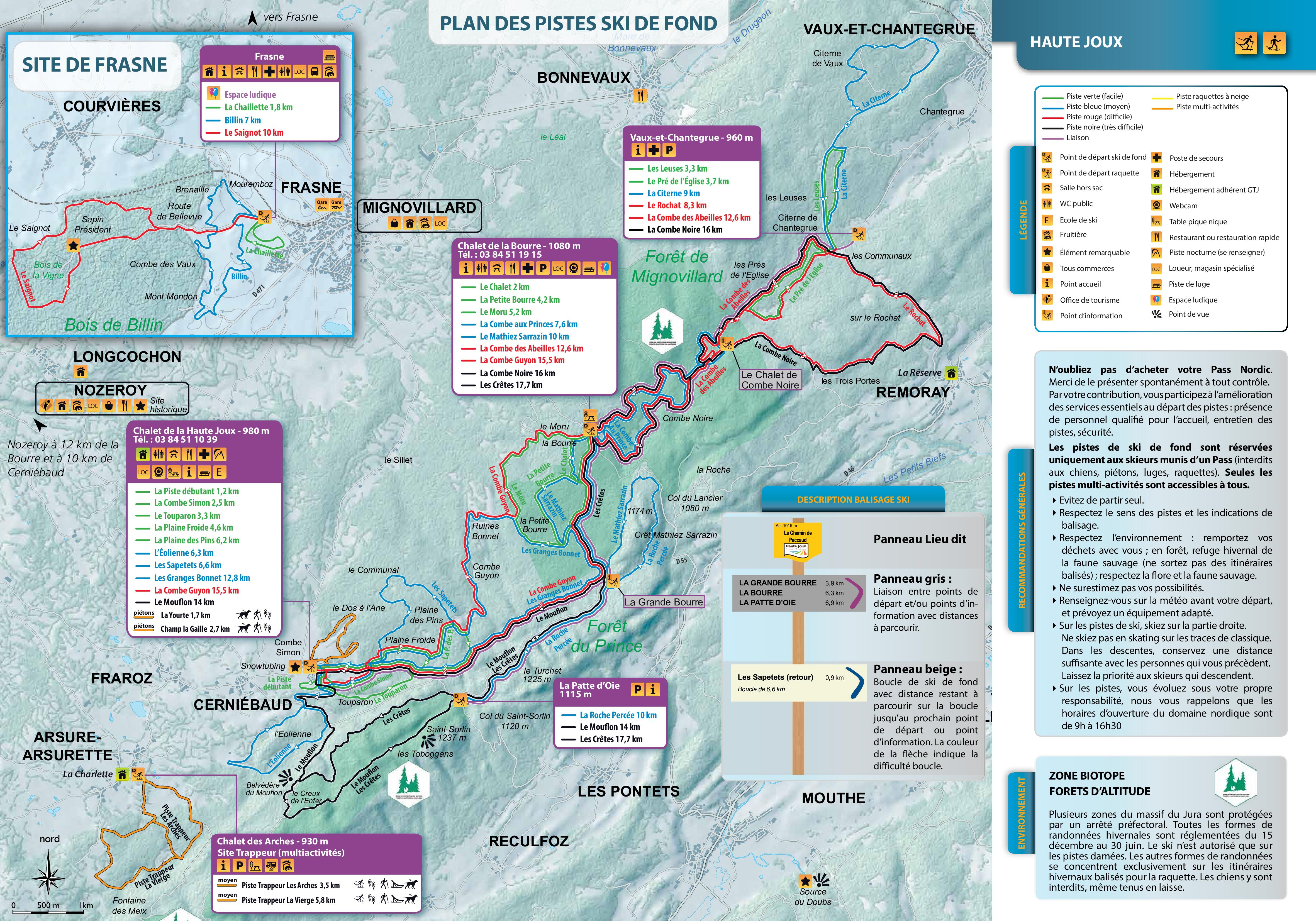 Plans des pistes ski de fond Haute Joux 2024 