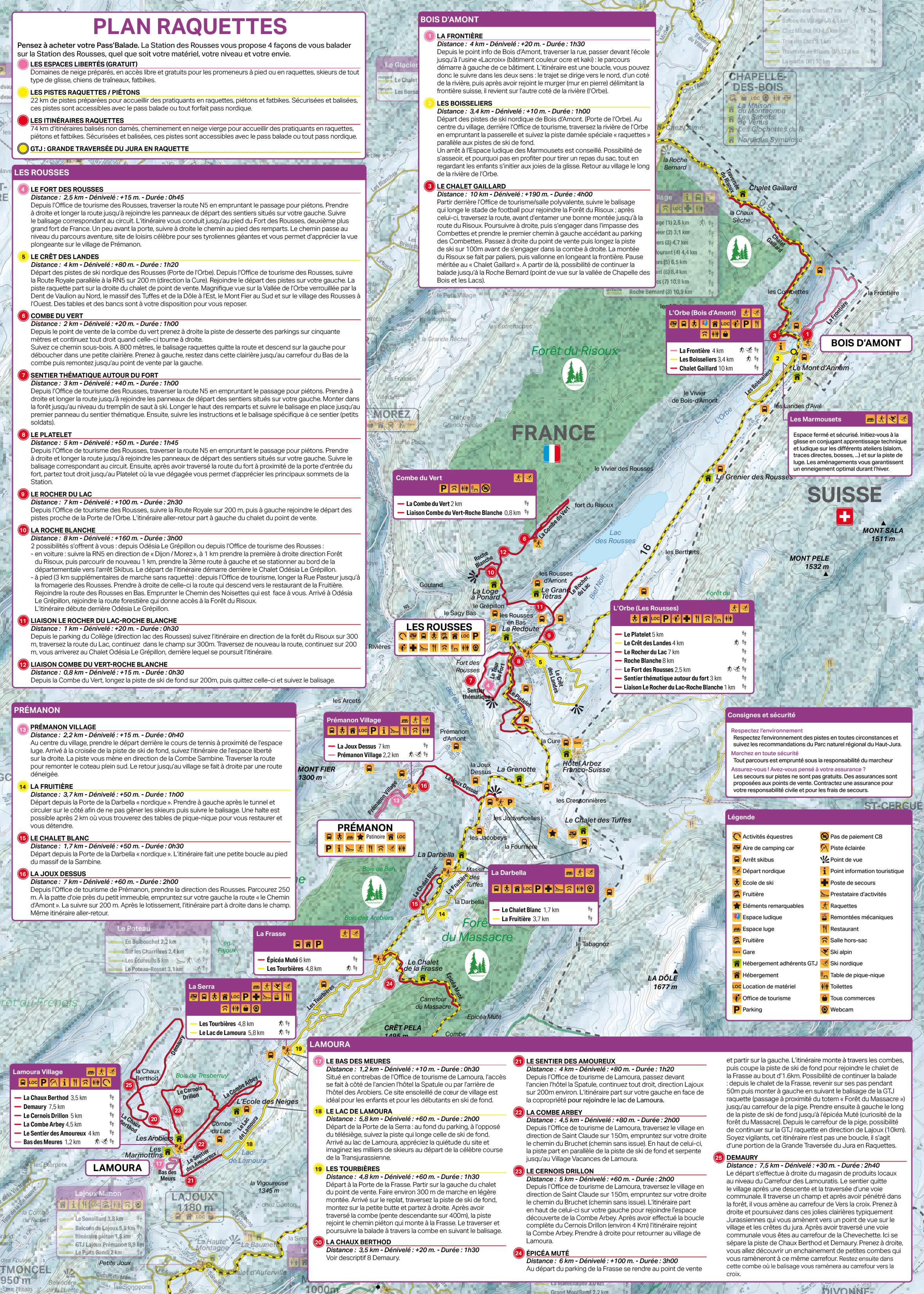 Plan des pistes raquettes à neige_station des Rousses_2021-22 BD 