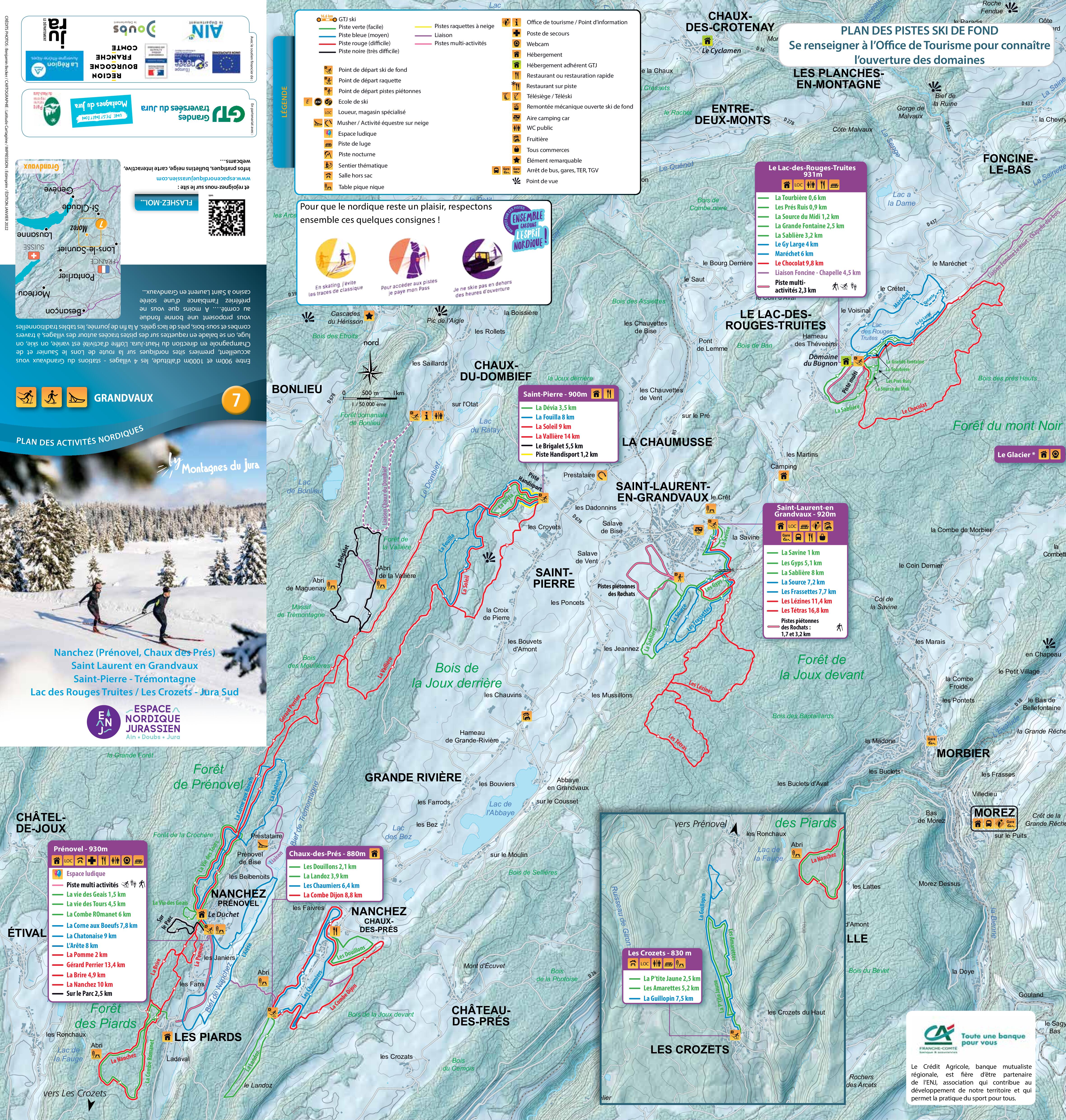 Plan de piste ski de fond Les Crozets - Grandvaux 