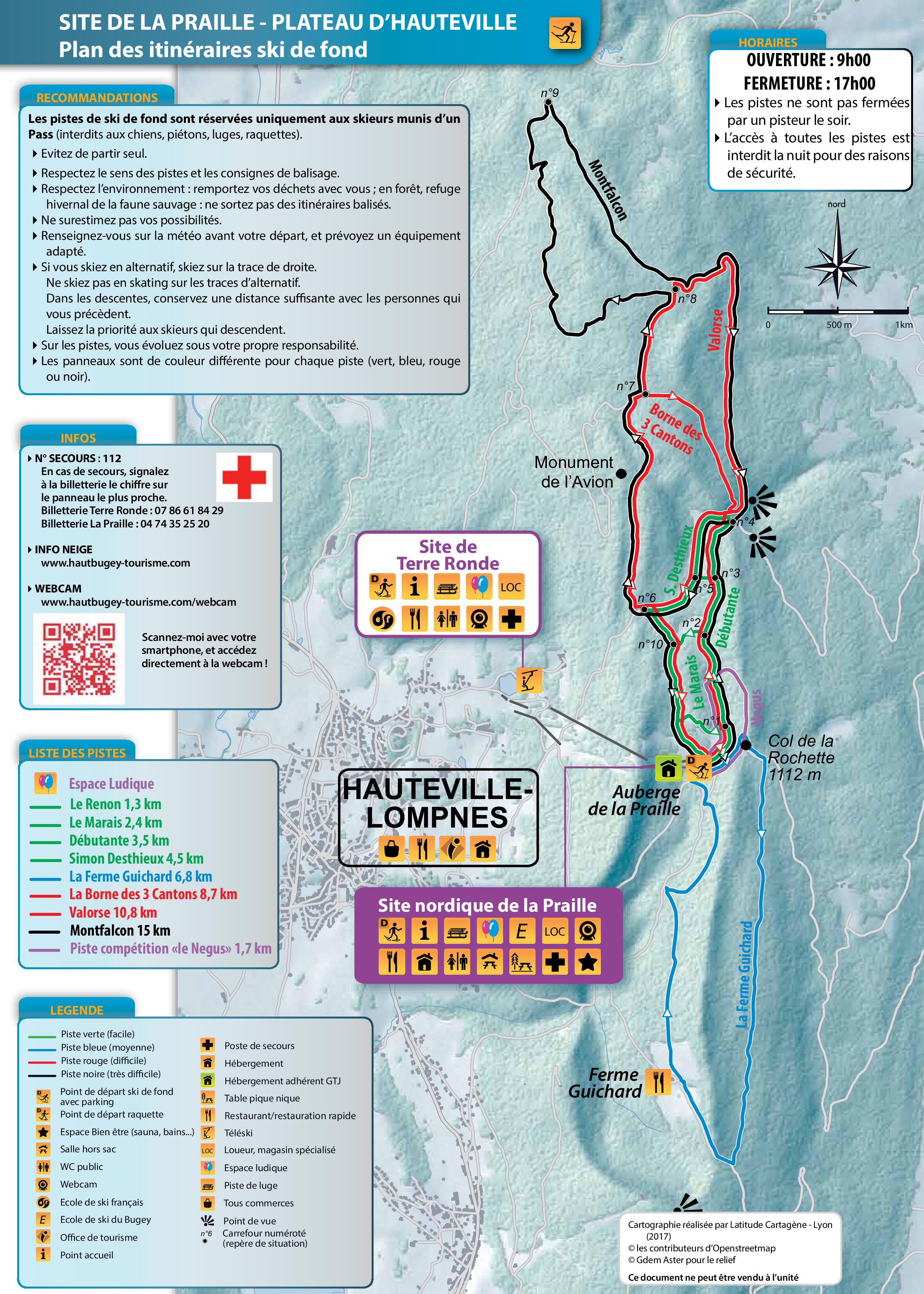 Plan des pistes ski de fond Plateau d'Hauteville 