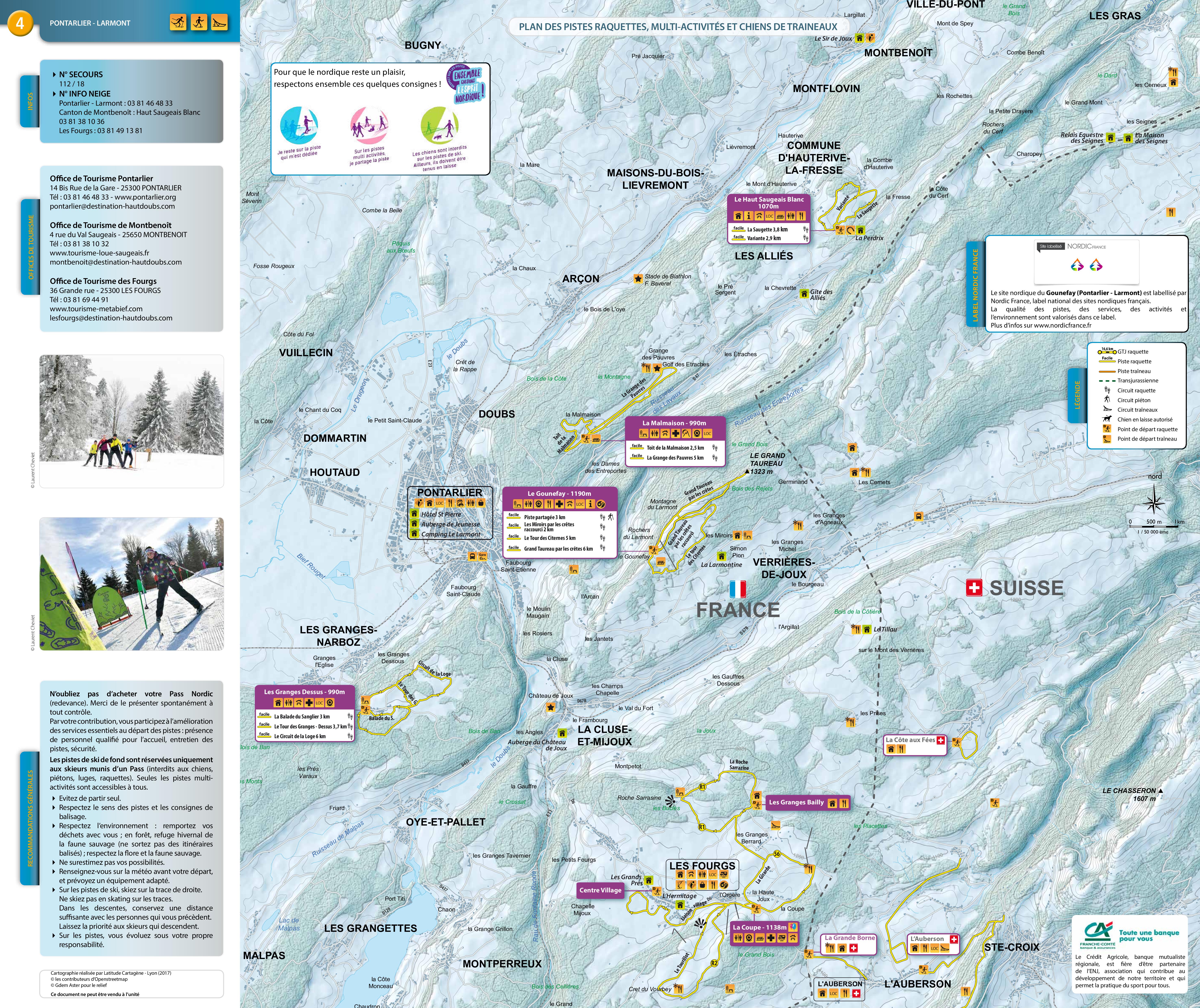 Plan des pistes raquettes à neige Pontarlier  