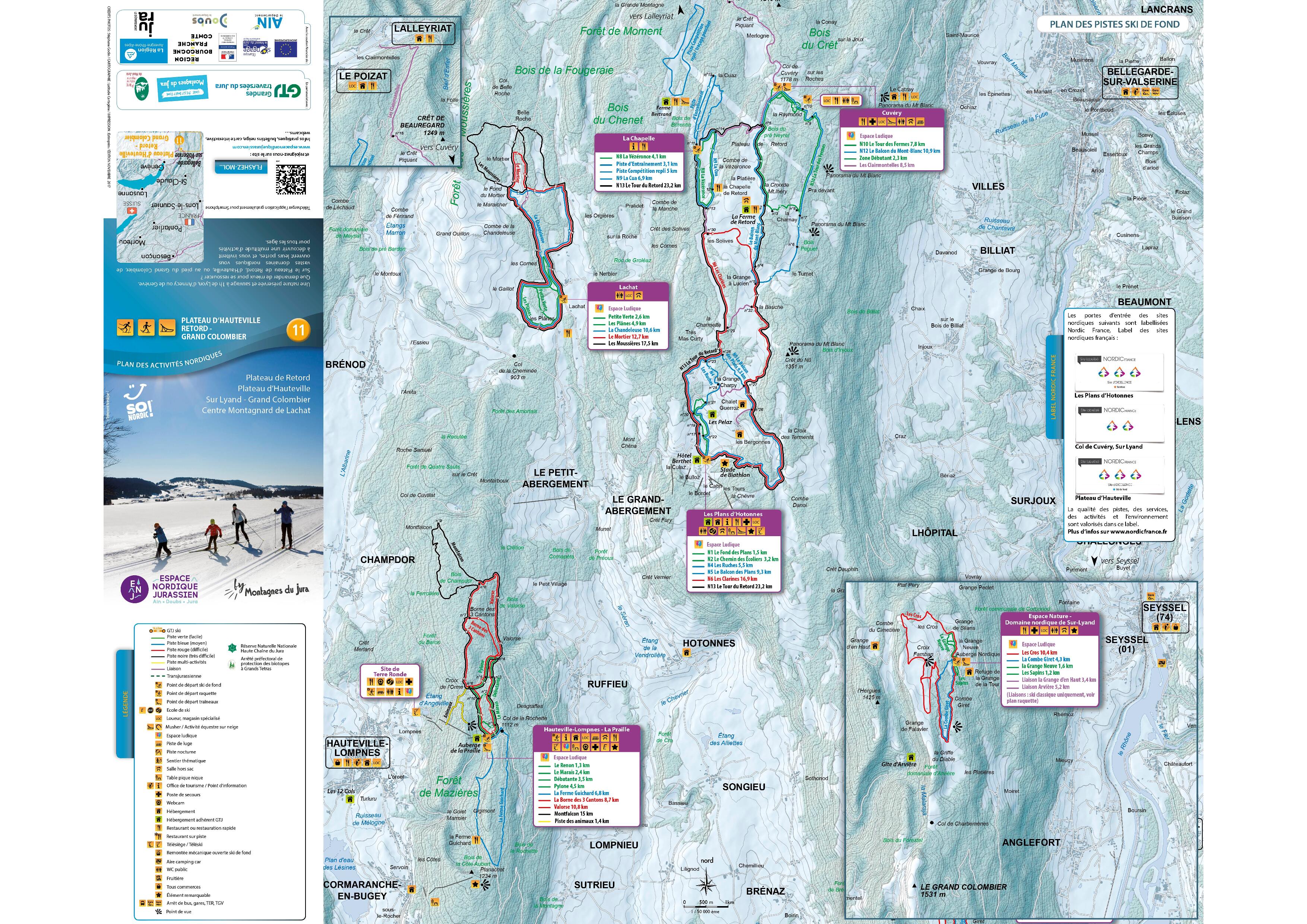 Plan de pistes ski de fond Plateau d'Hauteville Belleydoux Apremont