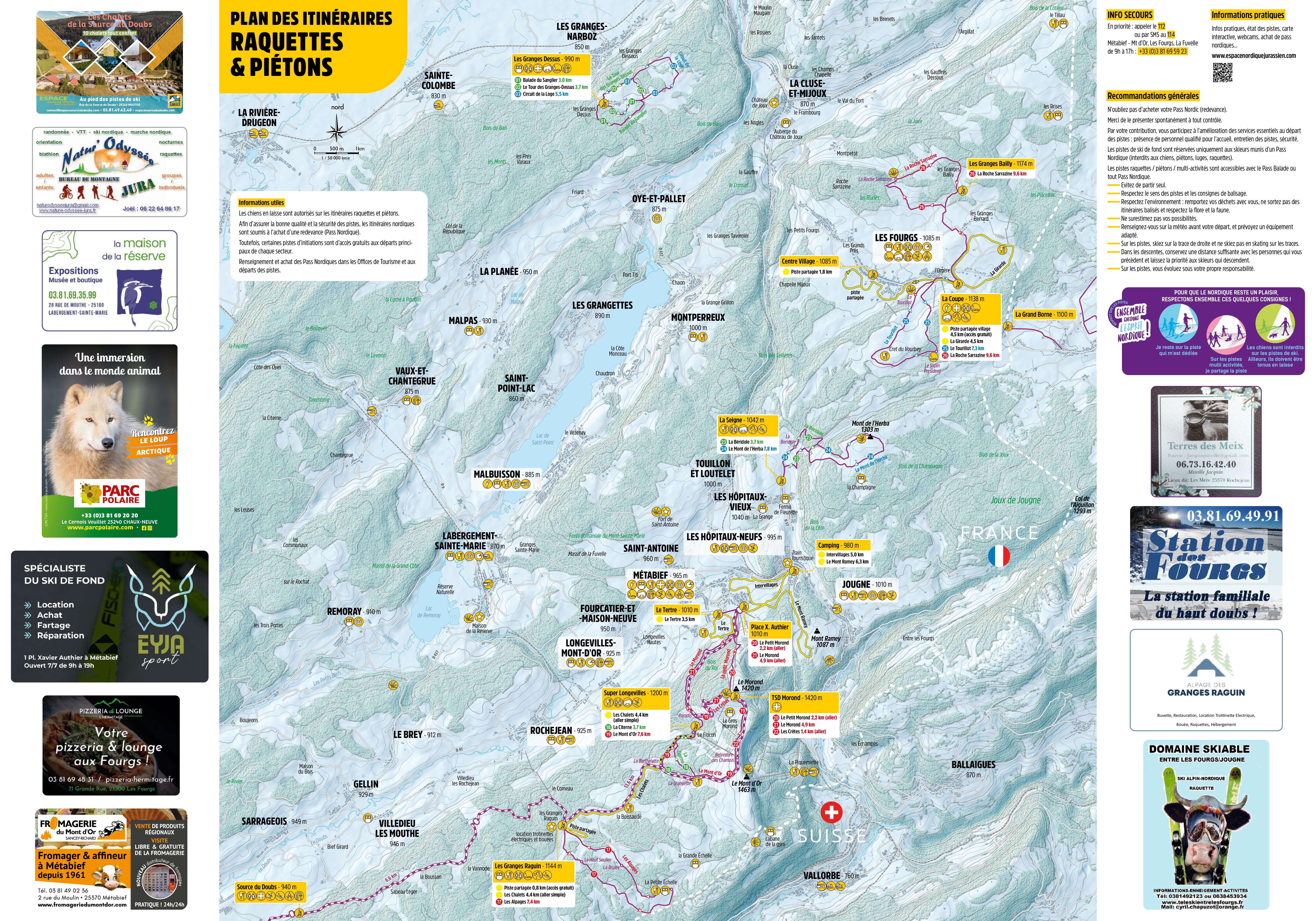 Plan de piste raquettes Métabief Mont d'Or 