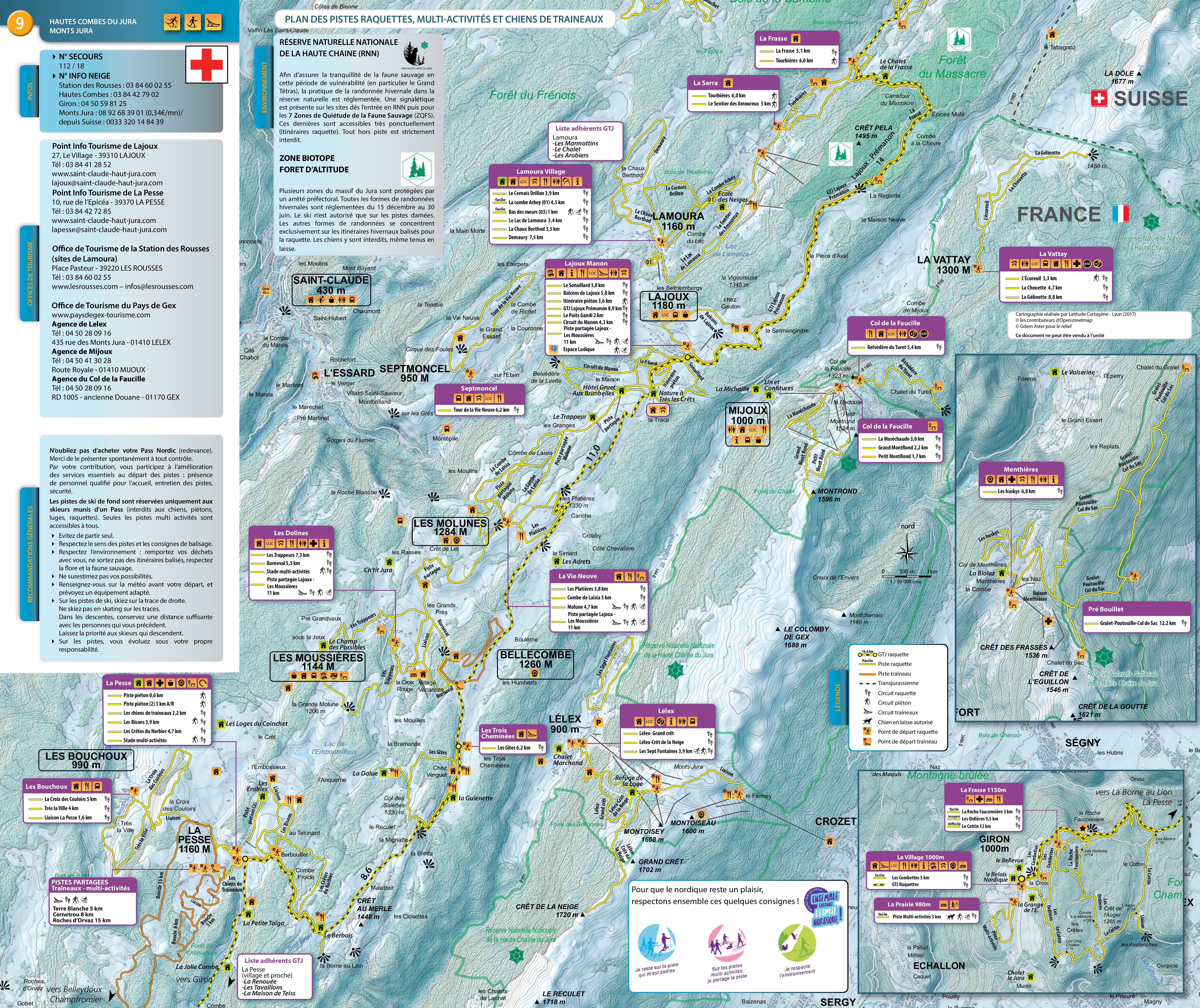 Plan des pistes raquettes Monts Jura La Vattay 