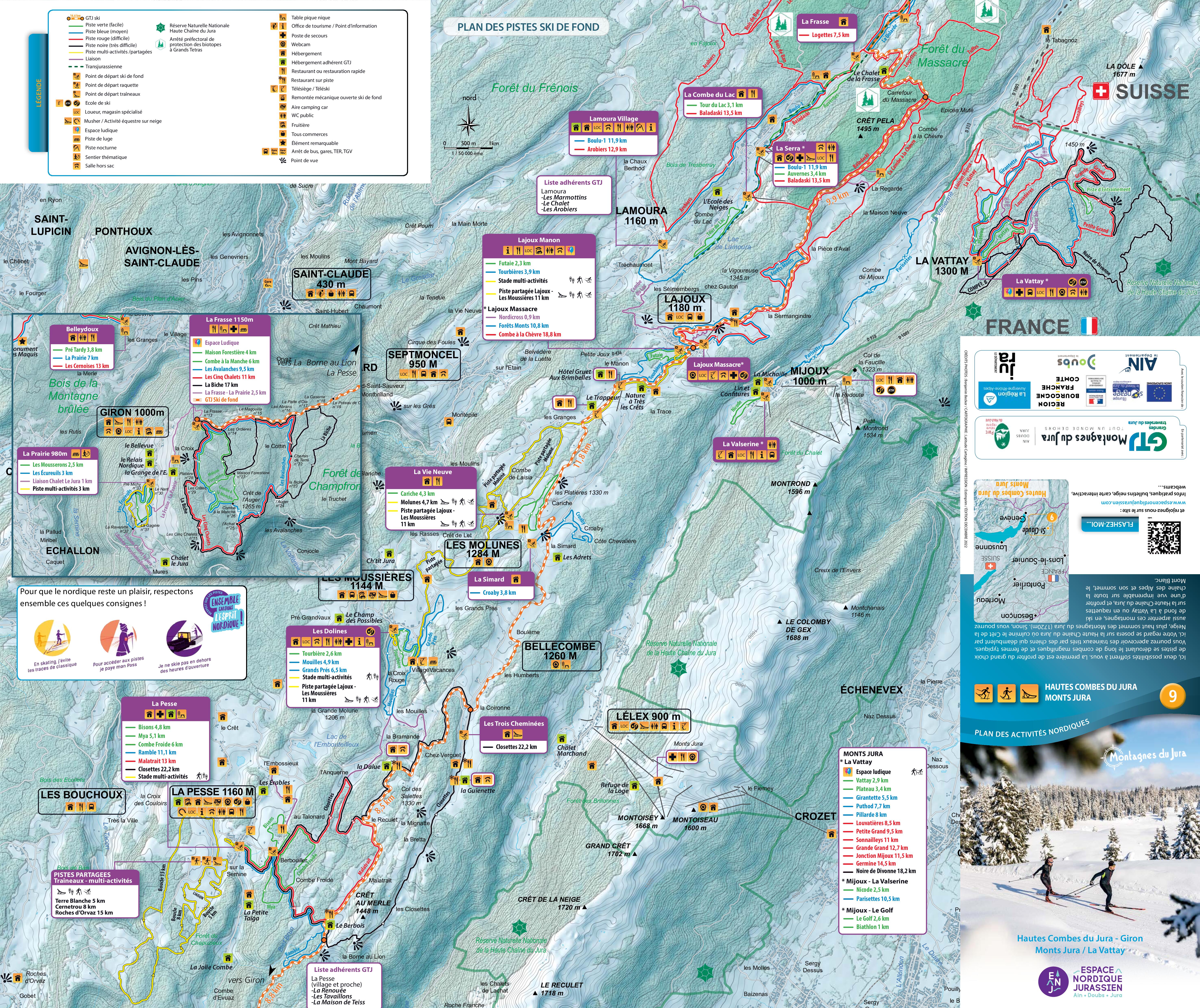 Plan des pistes ski de fond Monts Jura La Vattay 