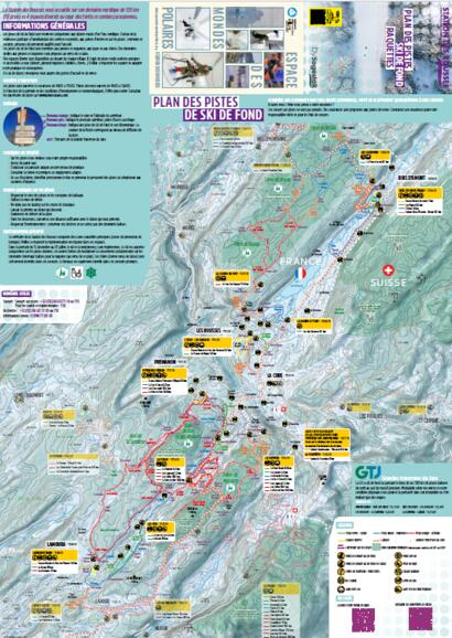 Le Rouses Map Plan des pistes des domaines nordiques,Espace Nordique Jurassien